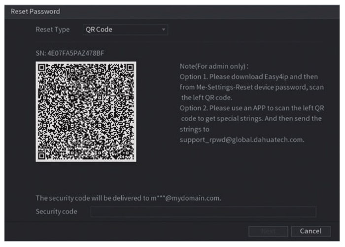 Dahua_Password_Reset_QR_Code بازیابی رمز دوربین مداربسته از طریق آدرس ایمیل