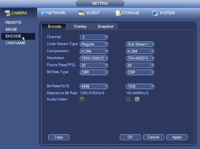 NVRiSettingCameraEncodeEncode آموزش تنظیمات Encoding داهوا
